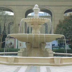 大庆 黄金麻花岗岩异型加工——户外庭院石雕流水喷泉