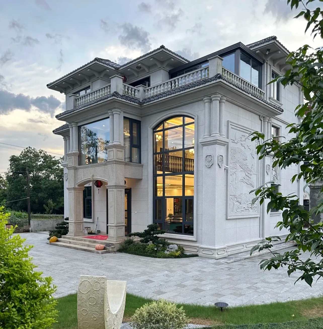 大庆 白麻花岗岩私人别墅干挂石材豪华定制