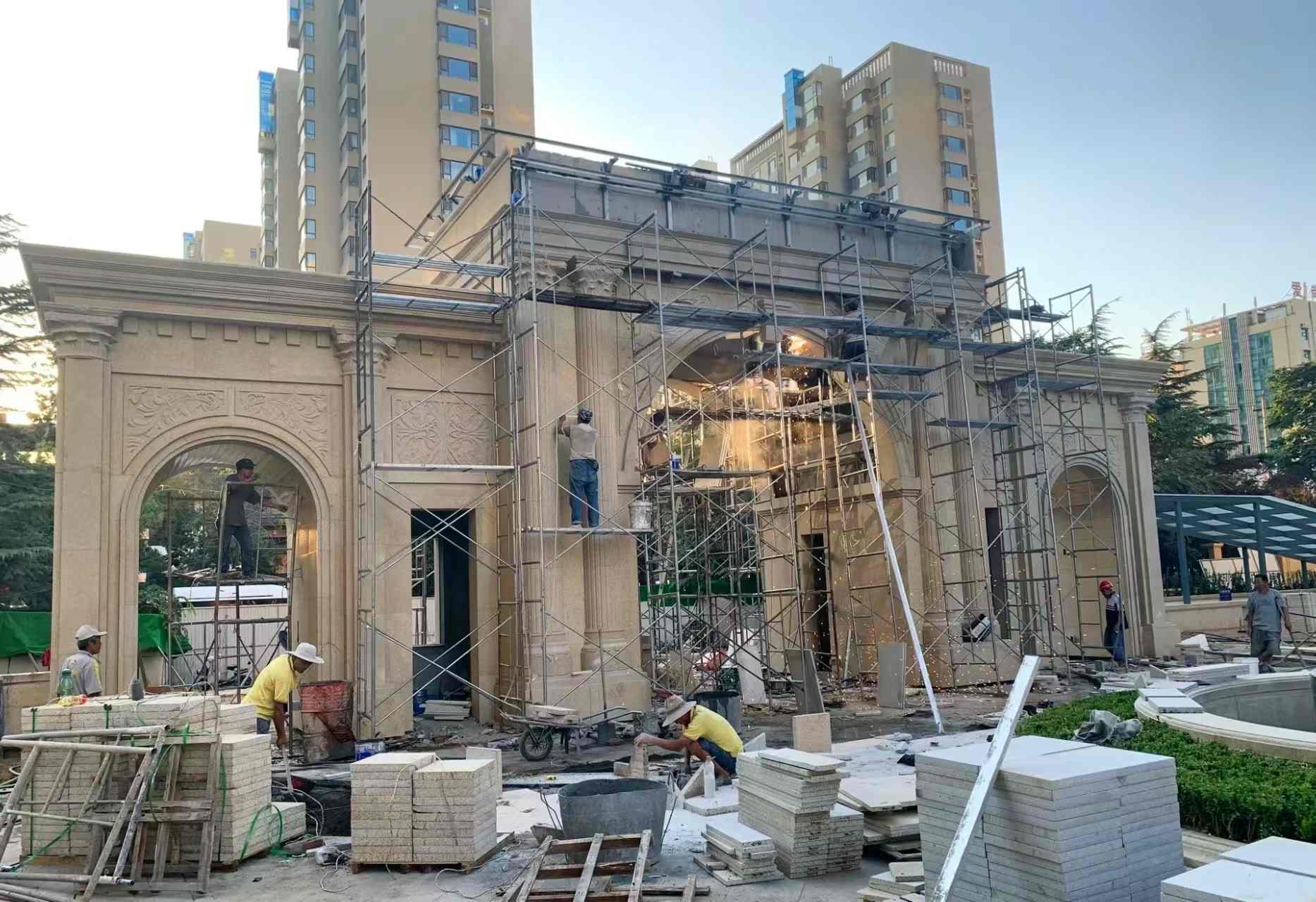 大庆 黄金麻荔枝面花岗岩小区门楼外墙干挂