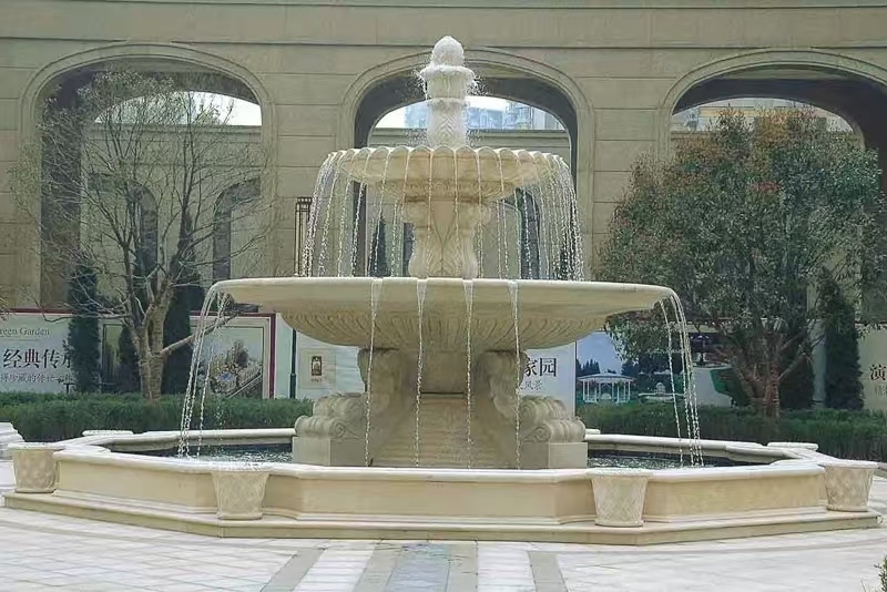 大庆 黄金麻花岗岩异型加工——户外庭院石雕流水喷泉