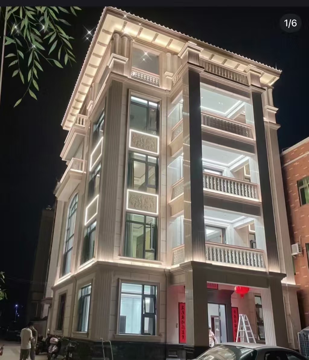 大庆 芝麻白花岗岩别墅外墙夜间效果